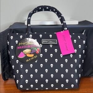 Betsey Johnson Black Tote with White Skull Design